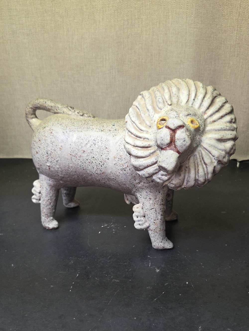 lion sculpture produced by Alfaraz Pottery in Madrid, Spain.